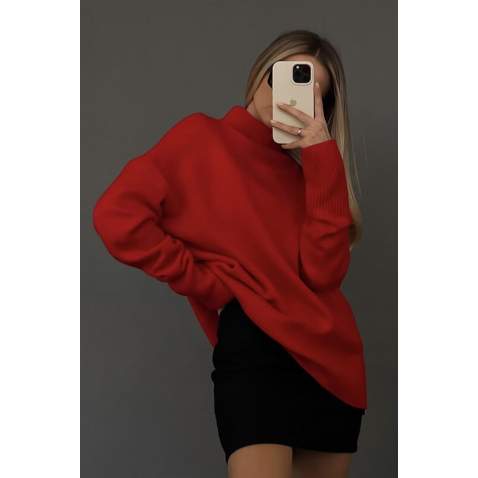 Mad Girls Turtleneck Red Sweater MG1252 - Kırmızı