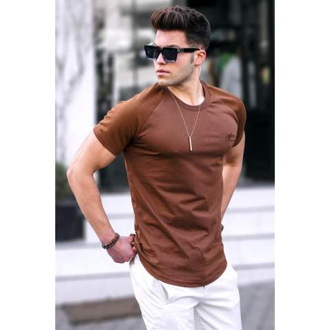 Madmext Men Printed Brown Plain T-Shirt 5843 - Kahverengi