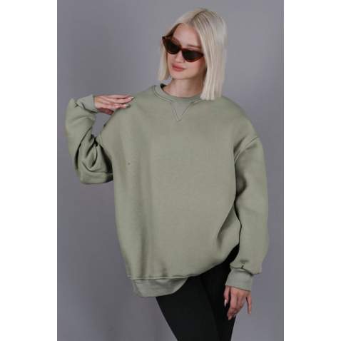 Mint Yeşili Kaşkorse Detaylı Bisiklet Yaka Sweatshirt MG1567 - Mint yeşili