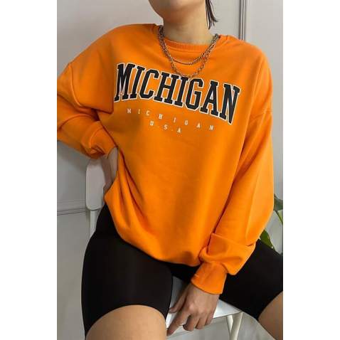 Mad Girls Printed Orange Sweatshirt MG785 - Turuncu