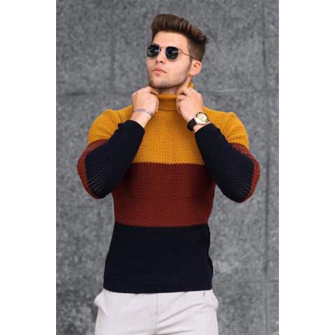 Madmext Hardal Three-Tone Roll Neck Jumper 4660 - Hardal