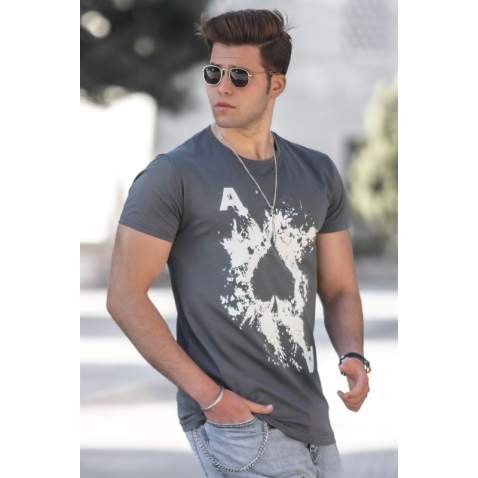 Madmext Men Printed Smoke Gray T-shirt 5061 - Füme