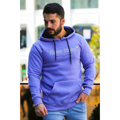 Madmext Purple Printed Hoodie 4157 - Mor