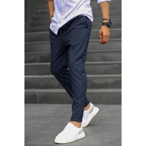 Navy Blue Designed Slim Fit Jogger Trousers 5470 - Lacivert