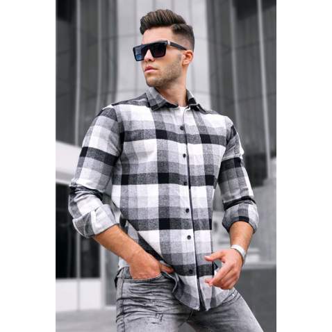 Madmext Men Plain Gray Plaid Shirt 5519 - Gri