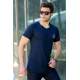 Madmext Men Ripped Navy Blue T-shirt T4002 - Lacivert