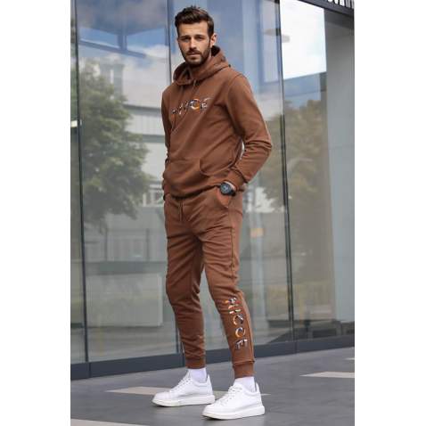 Madmext Men Printed Brown Tracksuit 5298 - Kahverengi