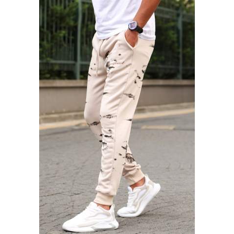 Madmext Printed Beige Sweatpants For Men 5430 - Bej