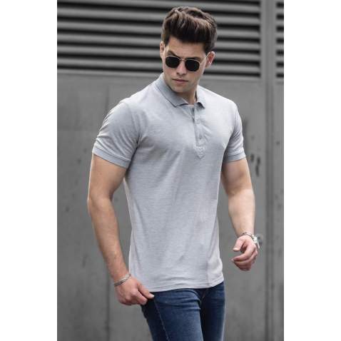 Madmext Men Gray Polo Zipper T-shirt 4636 - Gri