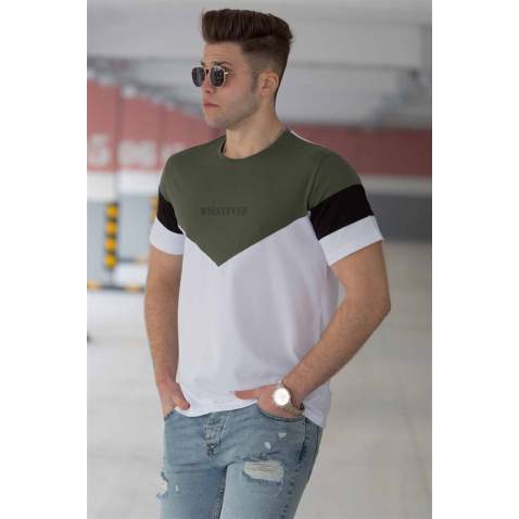 Madmext White Two-Tone T-shirt for Men 4476 - Beyaz