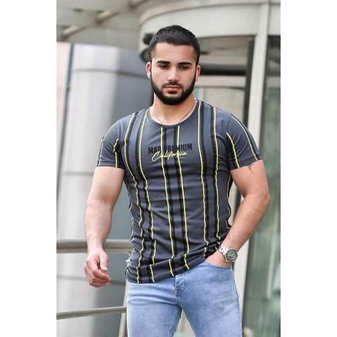 Madmext Dark Grey Striped T-shirt for Men Mad4048 - Füme