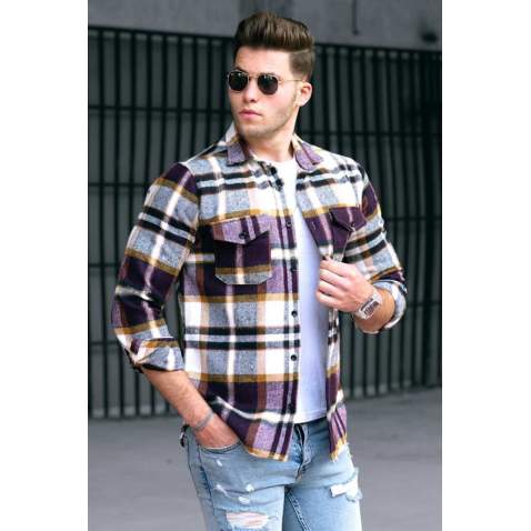 Madmext Men Plaid Purple Shirt 4921 - Mor