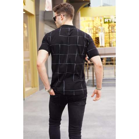 Men Designed Black Polo T-Shirt 5887 - Siyah