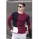 Madmext Maroon Knitting Two-Tone Crewneck Jumper 2770-5 - Bordo