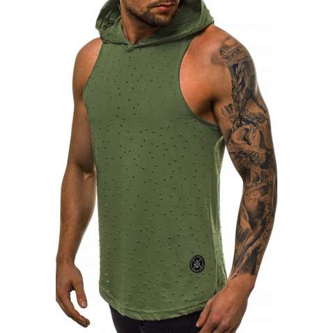 Sleeveless T-Shirt In Hooded Khaki 2893 - Haki yeşili