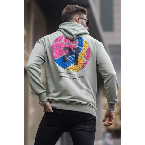 Mint Yeşili Kabartma Baskılı Kapüşonlu Sweatshirt 6042 - Mint yeşili