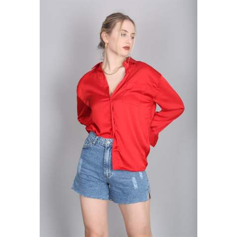 Mad Girls Red Satin Shirt MG1104 - Kırmızı