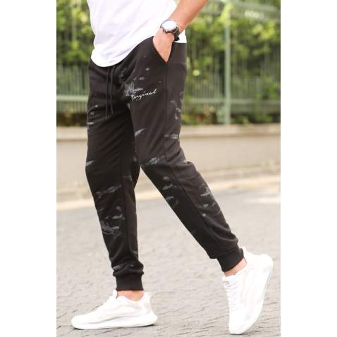 Madmext Printed Black Sweatpants For Men 5430 - Siyah