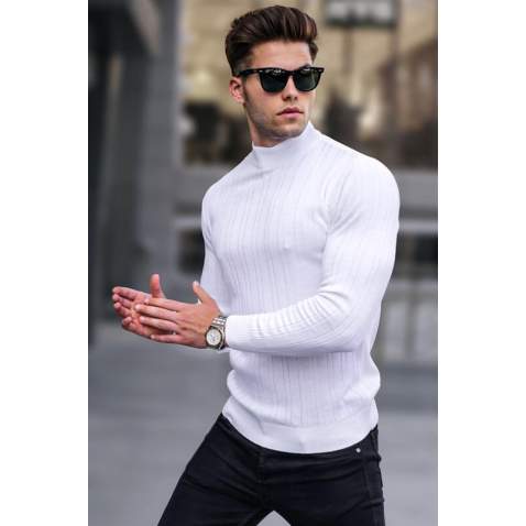 Ecru Mock Turtleneck Knitwear Sweater 5786 - Ekru