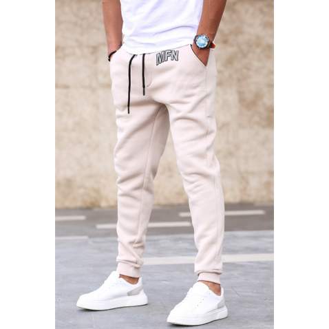 Madmext 3-Thread Fleece Beige Sweatpants For Men 5427 - Bej