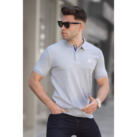 Striped Dye Gray Polo T-Shirt 5881 - Boyalı gri