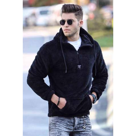 Madmext Pelush Hoodie Black Sweatshirt 4397 - Siyah