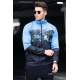 Madmext Blue Camouflage Patterned Men Raincoat MG4769 - Mavi