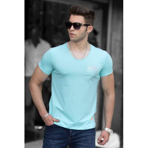 Madmext Turquoise T-shirt with Pocket 9303 - Turkuaz