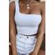 Mad Girls White One Shoulder Strappy Crop Top MG325 - Beyaz