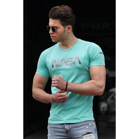 Madmext Turquoise Nasa T-shirt for Men 4605 - Turkuaz