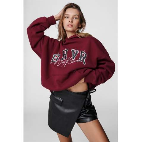 Mad Girls Embroided Maroon Sweatshirt Hoodie MG812 - Bordo