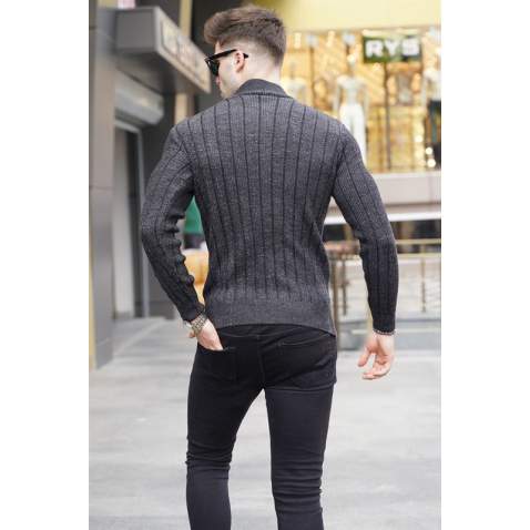 Black Designed Knitted Sweater 5761 - Siyah