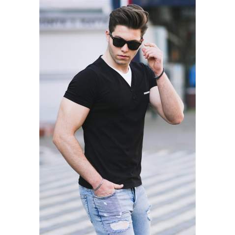 Madmext Black Button-up T-shirt for Men 4581 - Siyah