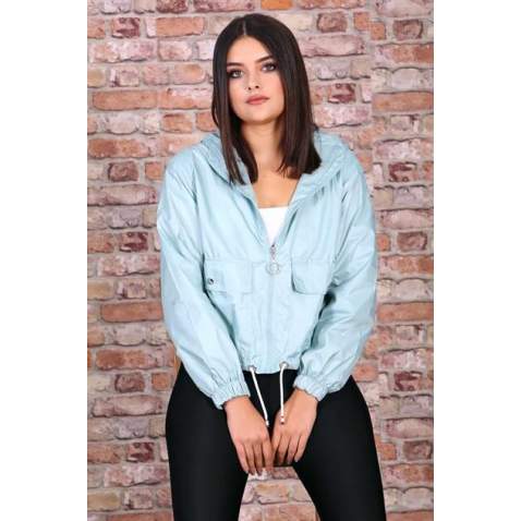 Mad Girls Mint Green Zip-Down Raincoat MG690 - Yeşil