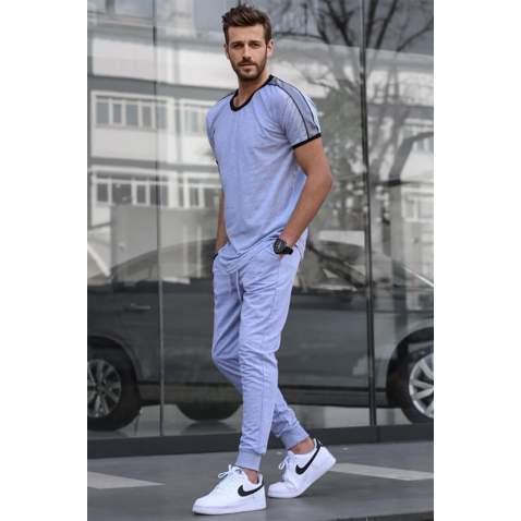 Men Gray T-Shirt Tracksuit 5749 - Gri