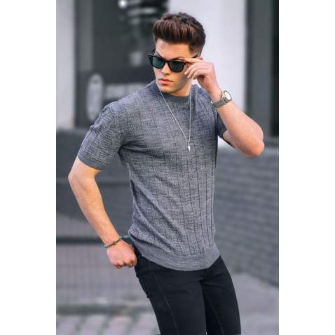 Men Designed Smoke Gray T-Shirt 5686 - Füme