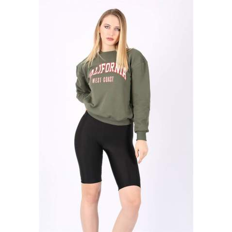 Mad Girls Khaki Crew-Neck Women Sweatshirt MG789 - Haki