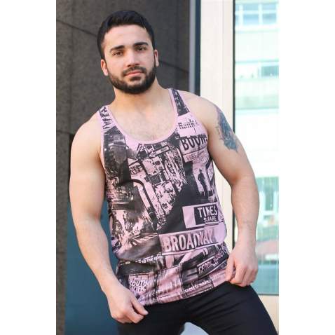 Madmext Men Printed Soft Pink Vest 3088 - Pudra