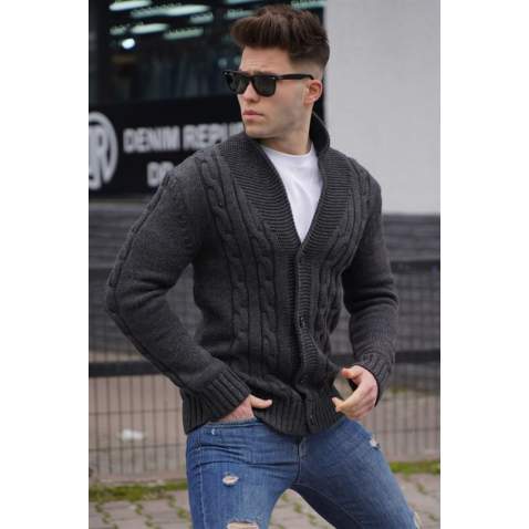 Madmext Men Knitted Anthracite Cardigan 9053 - Antrasit