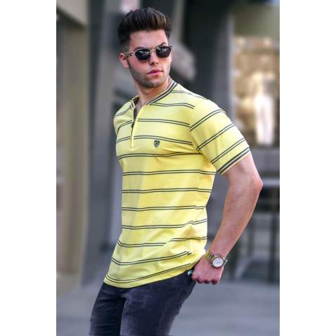 Men Striped Yellow Polo T-Shirt 5874 - Sarı