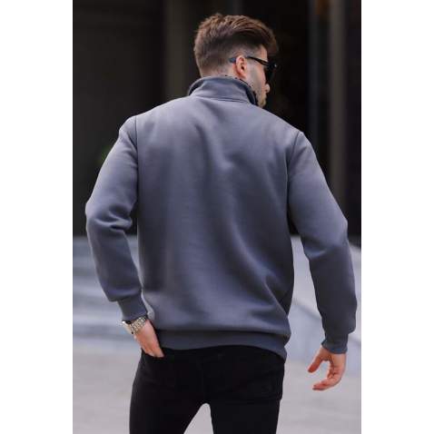 Smoke Gray Printed Hoodie Sweatshirt 6003 - Füme