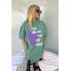 Mad Girls Printed Green T-Shirt MG1202 - Yeşil