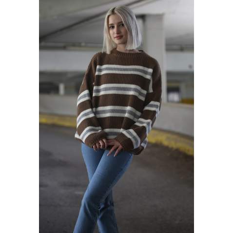 Brown Striped Knitted Sweater MG1244 - Kahverengi