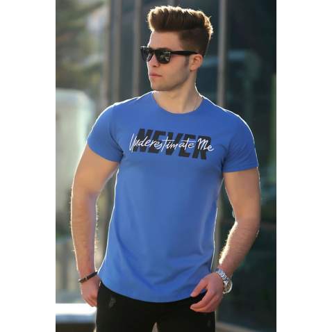 Madmext Blue Printed T-shirt for Men 4477 - Saks