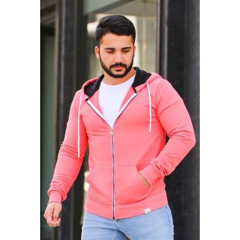 Madmext Soft Pink Zipper Detailed Hoodie 4156 - Pudra