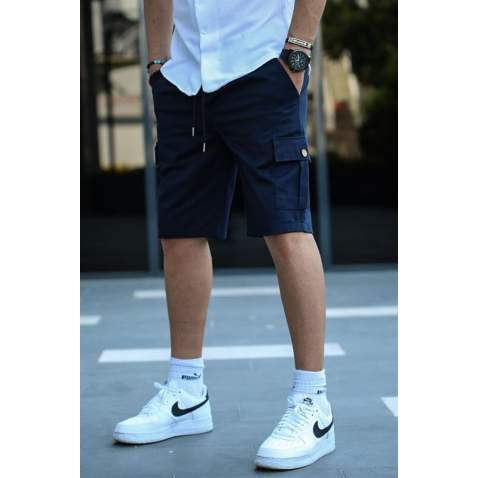 Men Navy Blue Basic Cargo Shorts 5467 - Lacivert