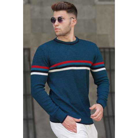 Madmext Men Striped Green Sweater 5160 - Yeşil