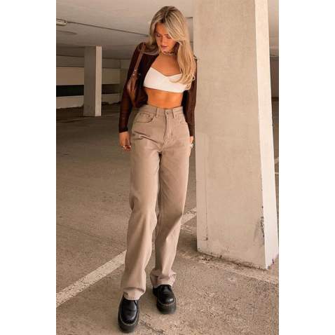 Mad Girls Beige Palazzo Jeans Mg1247 - Bej