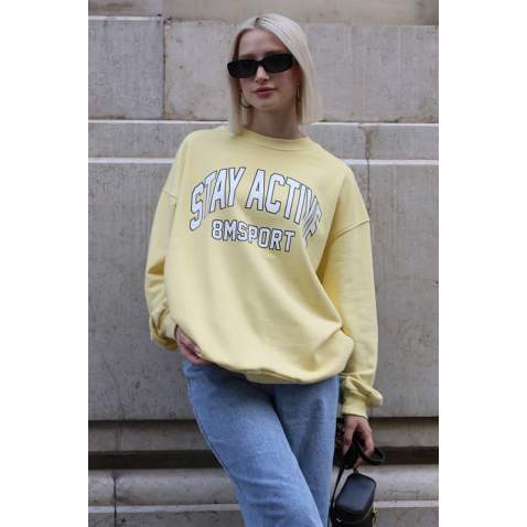 Sarı Baskılı Oversize Kadın Sweatshirt MG1564 - Sarı