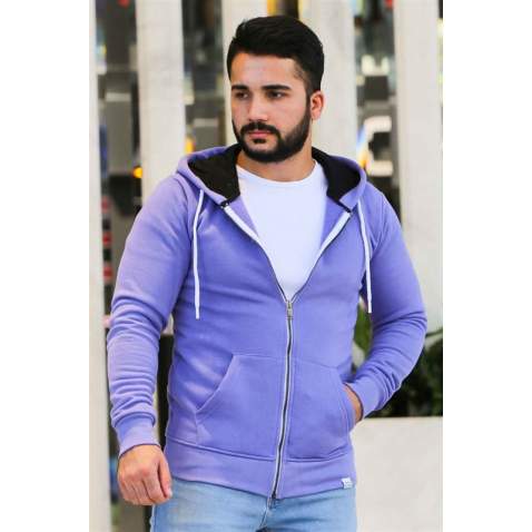 Madmext Purple Zipper Detailed Hoodie 4156 - Mor